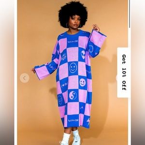 NWT Dressed in LALA blue pink knit oversized dress S/M